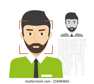 Face identification of man wearing beard. Vector illustration