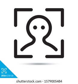 icono de línea de exploración de identificación de cara. Persona en el visor. Símbolo vector de ciberseguridad. Pictograma de interfaz de usuario para web y aplicaciones.