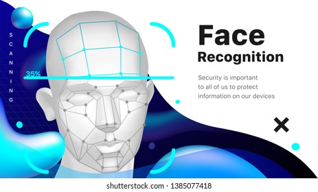 Face identification technology. Face recognition page. Realistic 3D vector illustration EPS10