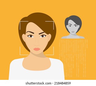 Face identification of young woman. Vector illustration