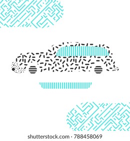 Face illustration art of memphis style. Can be seen also as old car but forming a cute face.