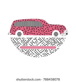 Face illustration art of memphis style. Can be seen also as old car but forming a cute face.