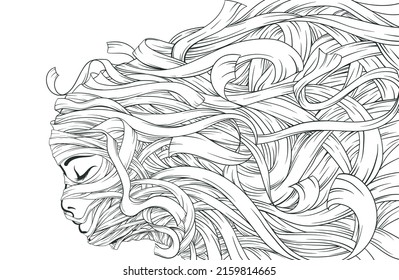 face illustration drawing with line-art on a white background.