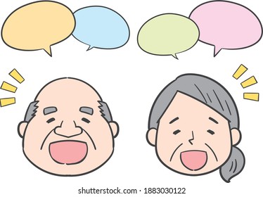 Face illustration of an elderly couple talking with a smile