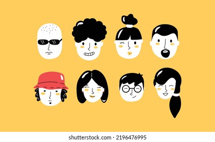 Face illustrations with expressions of people