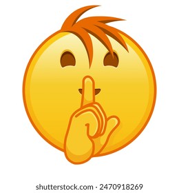 Face with index finger at lips Large size of yellow emoji smile with hair