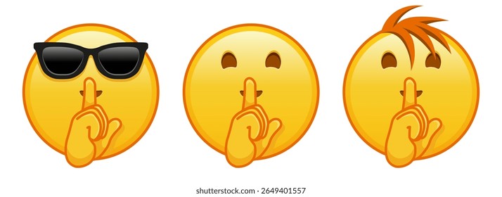 Face with index finger at lips Set of three emoji