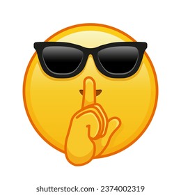 Face with index finger at lips with sunglasses Large size of yellow emoji smile