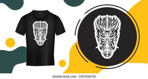 The face of an Indian in the form of Maori patterns. Outline for T-shirts, cups, flags, phone cases and prints. Vector illustration.