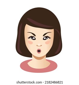 The face of an indignantly swearing woman. Emotional vector angry girl illustration