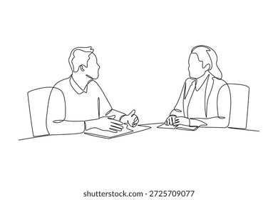 Cara A Cara. Reclutamiento Online y offline Concepto. Diseño de dibujo de línea única. Ilustración gráfica de Vector