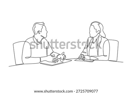 Face To Interview. Recruitment Online and offline Concept. Single line draw design. Vector graphic illustration