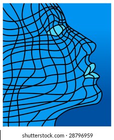 Face isolated over abstract blue background, vector illustration