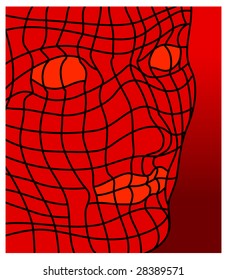 Face isolated over abstract red background, vector illustration
