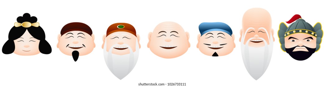 Face of japan lucky gods graphic vector