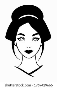 face of a japanese geisha, simple monochrome drawing