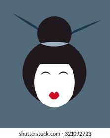 Face of Japanese geisha style flat. Vector illustration