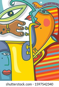 Face Jazz Art, Abstract trumpet and Saxophone (Vector Art)