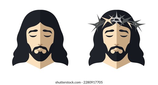 face of Jesus Christ, flat design isolated. Vector illustration
