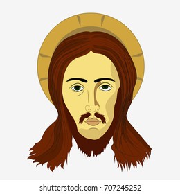 Face of Jesus Christ. Flat vector stock illustration