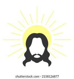 face of Jesus Christ with halo isolated on white background. Illustration