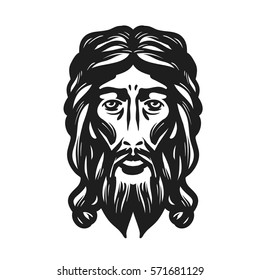 Face of Jesus isolated on white background. Vector illustration