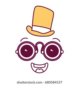 face kawaii with glasses and hat character