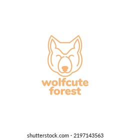 Face Kawaii Wolf Logo Design