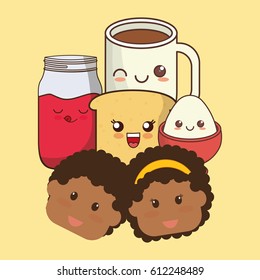 face kids breakfast kawaii icons