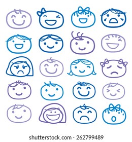 Face Kids Draw Emotion Feeling Icon Cute Cartoon Vector Design