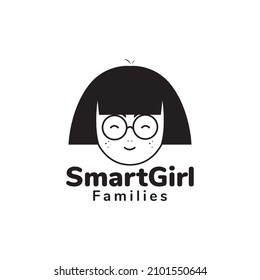 face kids girl geek logo design vector graphic symbol icon sign illustration creative idea