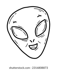 The face of a kind green alien in doodle cartoon style