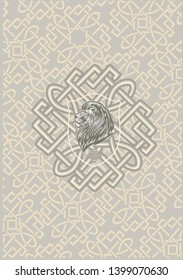 Face King Lion on ornament background