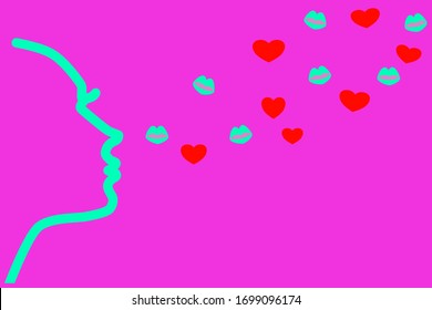 face kisses in mint green and red hearts Vector 