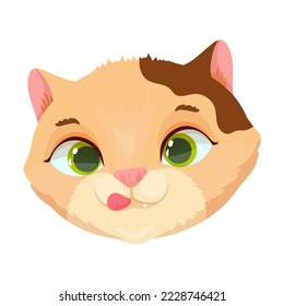 Face of a kitten. Cute cat. Fluffy animal. Vector illustration isolated on white background.