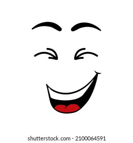 Face laugh. Smiley, funny icon. Face with eyes, tongue and mouse with emoji. Happy and smile emoticon. Cartoon character. Isolated vector illustration.