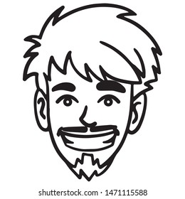 face of a laughing avatar head in black and white. outline, monochrome, doodle, vector.