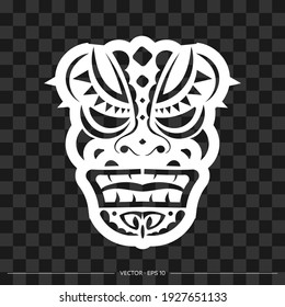 The face of a leader or tribal warrior from patterns. The contour of the face or mask of a warrior. Polynesian, Hawaiian or Maori patterns. For T-shirts, prints and tattoos. Vector illustration.