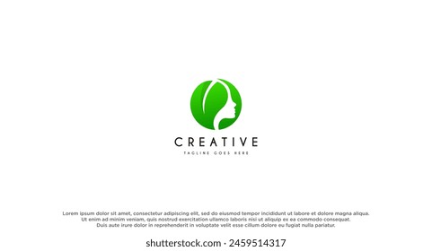 Cara con diseño de logotipo de hoja. Vector Ilustración vectorial de logotipo cosmético