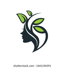 face and a leaf logo template