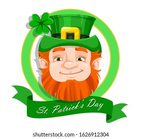 Face of Leprechaun cartoon character. Happy Saint Patrick's day. Illustration of Leprechaun. Stock vector