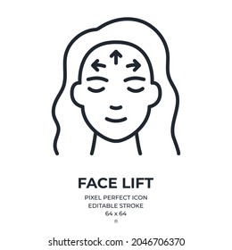 Face Lift And Anti Wrinkle Concept Editable Stroke Outline Icon Isolated On White Background Flat Vector Illustration. Pixel Perfect. 64 X 64.