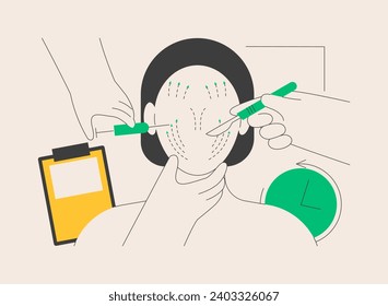 Face lifting abstract concept vector illustration. Rhytidectomy procedure, facelift surgery, face lifting service, non surgical anti age treatment, facial skin rejuvenation abstract metaphor.