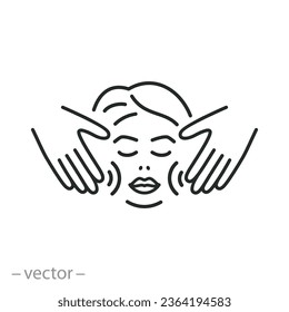 face lifting massage icon, skin cosmetology, facial massager, thin line symbol - editable stroke vector illustration