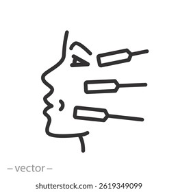 face lifting tape icon, cosmetician procedure, lifting skin, thin line symbol on white background - editable stroke vector illustration