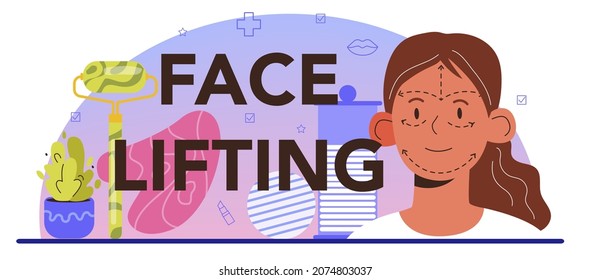 Face lifting typographic header. Hardware facial treatment for problematic skin. Revitalizing and skin care procedure. Cosmetologist concept. Flat vector illustration