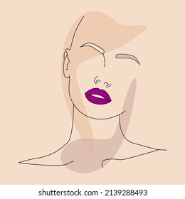 The face is a line. Abstract minimalistic female face icon, logo. A woman's face.