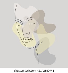 The face is a line. Abstract minimalistic female face icon, logo. A woman's face.
