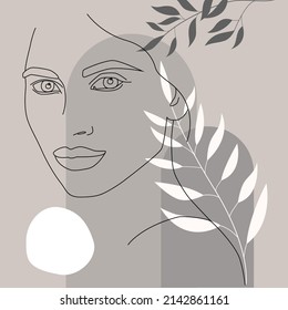 The face is a line. Abstract minimalistic female face icon, logo. A woman's face.