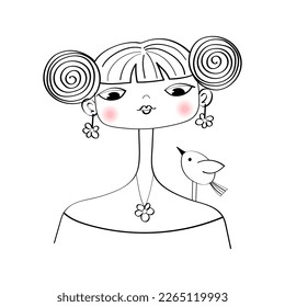 Face line art. Abstract female portrait. Minimalist vector icon of people. For postcards, tee print, wall art, poster, cover, web, packaging design, social media stories, beauty salon.